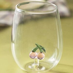 NEW Anthropologie Cheerie Icon Stemless Wine Glass, Cherry
